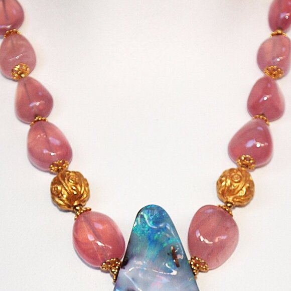Australian Pastel Boulder Opal 18kt Agate Necklace - NWT - Picture 2 of 6